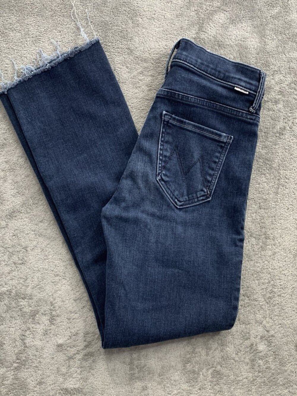 MOTHER Insider Crop Step Fray Jeans Womens 25 Night Tripper Raw Hem Blue Denim
